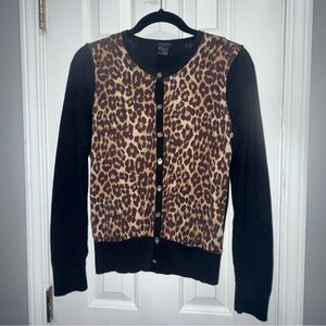 Ann‎ Taylor Leopard Print Cardigan with Black Trim